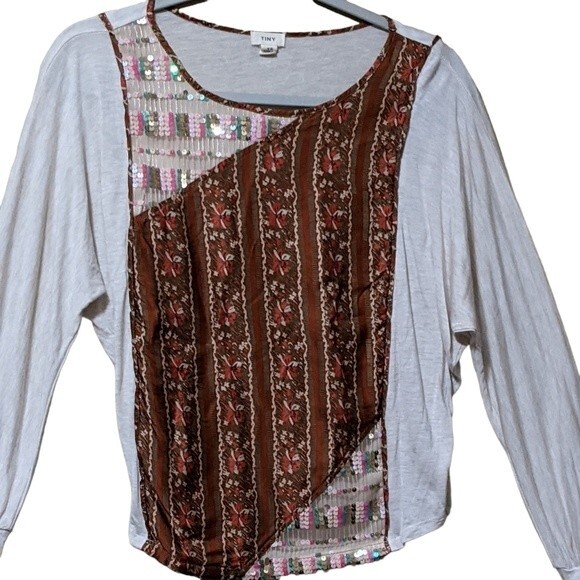 Anthropologie Tiny Sammi sequin mix Media dolman sleeve pull over top XS - Picture 8 of 8